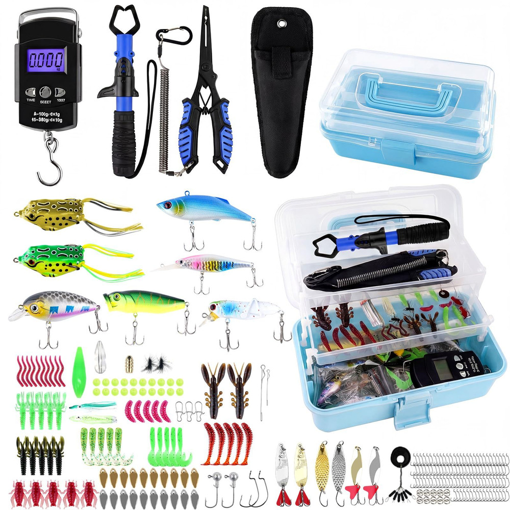 3-Layer Fishing Tackle Box with Included, Tools Kit Blue