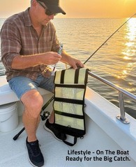 Yellow Fishing Tackle Bag with PVC & Mesh Pockets & Hook Protection Kit