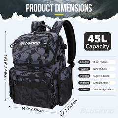 PLUSINNO Fishing Backpack with Rod Holders & Cooler, 45L Medium, Black Camo