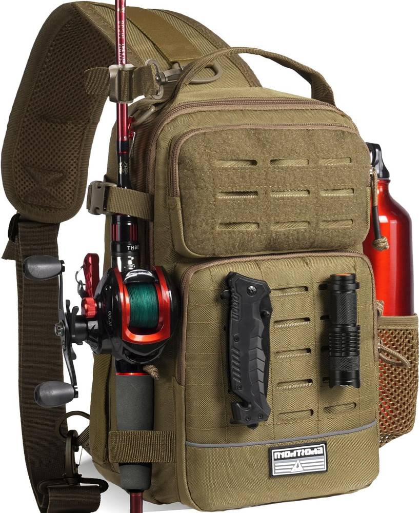 600D Fishing Backpack with Rod Holder Tackle Sling Bag Fly Fishing Portable Back