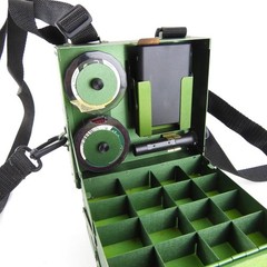 Green Anodized 3-Tier Fly Fishing Chest Box. Labeled “A Bar A Ranch”.