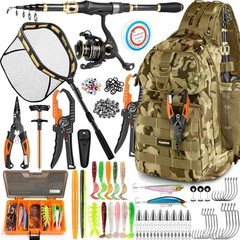 PLUSINNO Fishing Rod and Tackle Backpack Set with Fish Net and Tackle Box