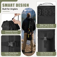AGOOL Fishing Pole Bag with Rod Holder Bag, 5 & Large, Black