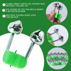 50 Pcs Fishing Rod Bells Clip-On Bite Alarm Dual Bell Alert Green Fishing Gear