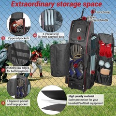 Rolling Baseball Bag,71L Capacity Catchers Bag for 7 Bats with Separate Shoe Spa