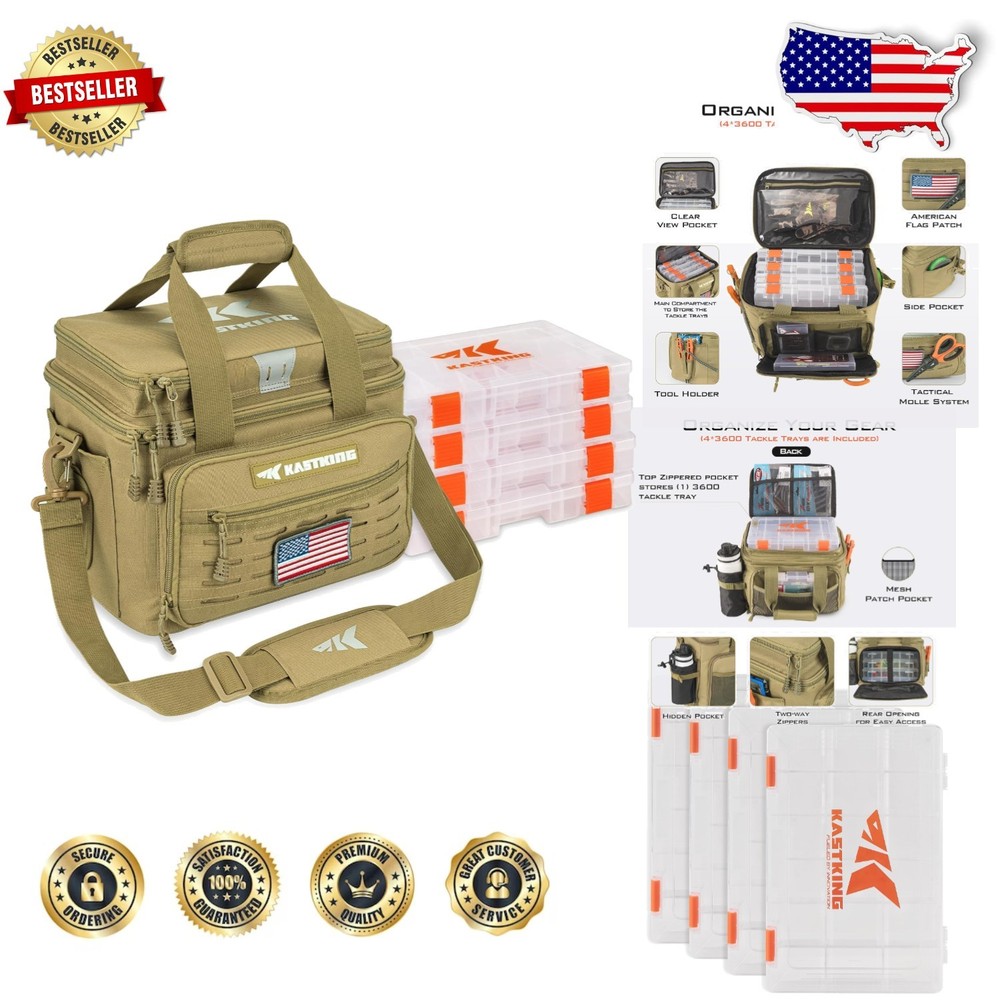Karryall Fishing Tackle Bag 20L Khaki – 4 Trays, Water-Resistant, Padded Strap
