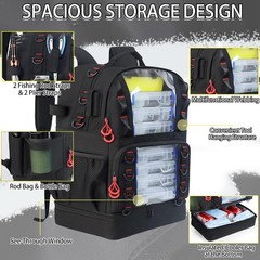 Fishing Tackle Backpack with Cooler,45L Large Tackle Bag with 2 Rod Holders & Cl