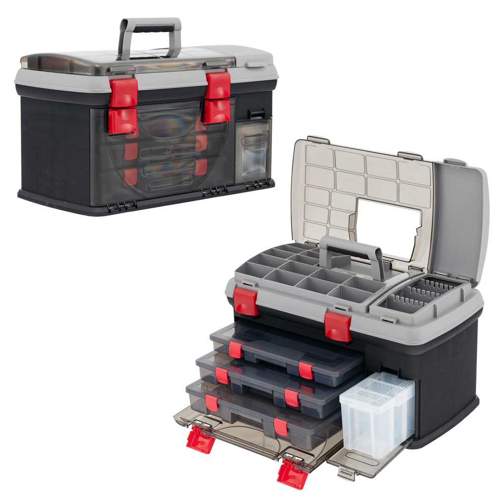 5 Layers Fishing Tackle Box w/ Dividers & Top Storage 3 Removable Utility Boxes