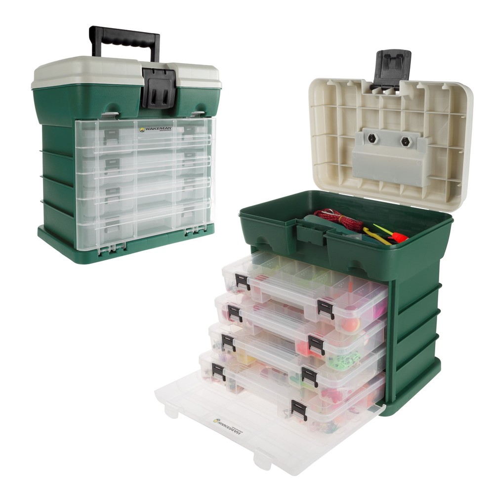 Wakeman Plastic 4-Drawer Tackle Box Organizer for Fishing and Crafts, Green