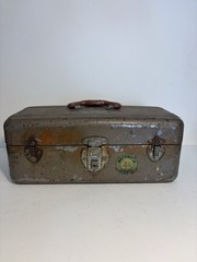 Vintage Union Steel Chest Watertite Metal Tackle Box Red Handle USA