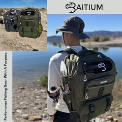 Fishing Backpack, Tackle Bag With Rod Holders, 40L Capacity With Cooler, Grey