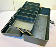 Vintage Old Pal Fishing Tackle Box Single Tray Fish Outline Handle USA Black