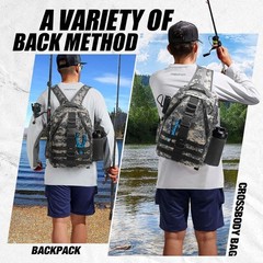 Lightweight Camouflage Fishing Sling Bag with Adjustable Straps and Rod Holders