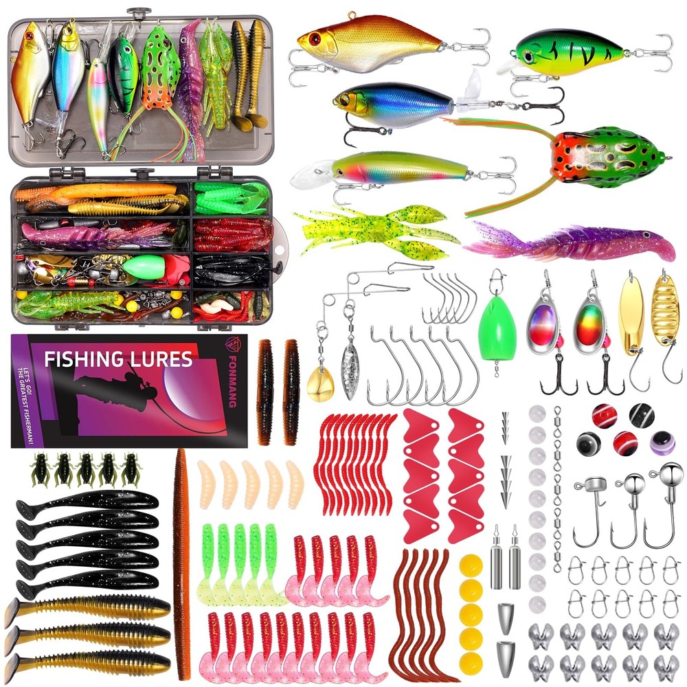 FONMANG 153Pcs Fishing Lures Tackle Box Kit – 0, F4-153pcs Lure