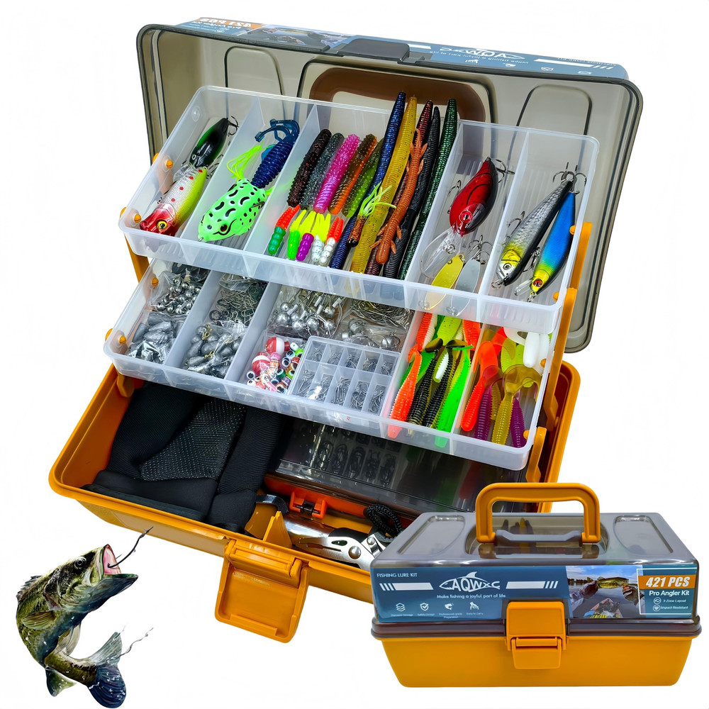 Aqwxc Large 3-Layer Tackle Box with Included, 421Pcs multiple colors