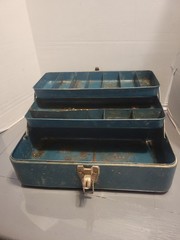 Vintage Union Steel Chest Two Trays Tackle Box Teal Blue