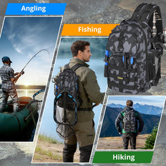 PLUSINNO Fishing Gear,Fishing Backpack with Floating Fishing Net,Tackle Boxes,Wa
