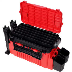 22.5 in. Red Dual-Layer Large Organizer Fishing Tackle Box with 2 Rod Holder, 2