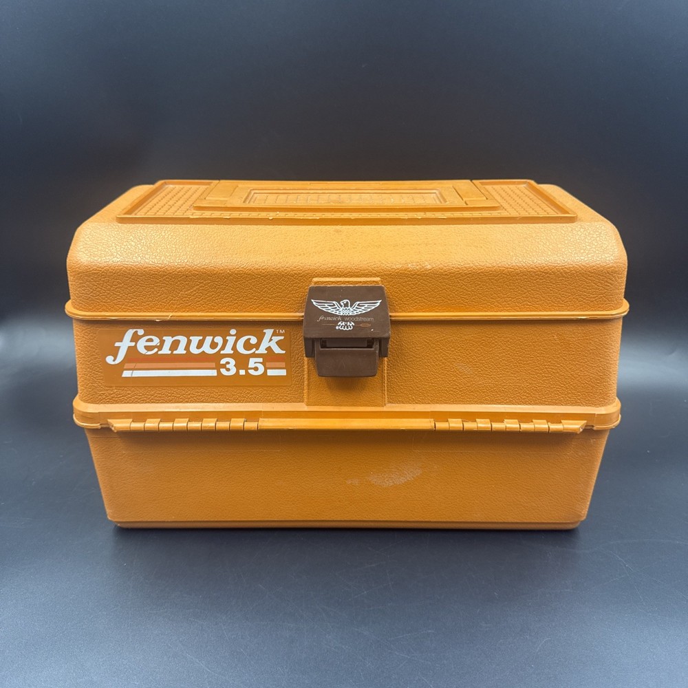 Vintage Fenwick 3.5 Wide Body Orange Fishing Tackle Box Storage Box Fishing