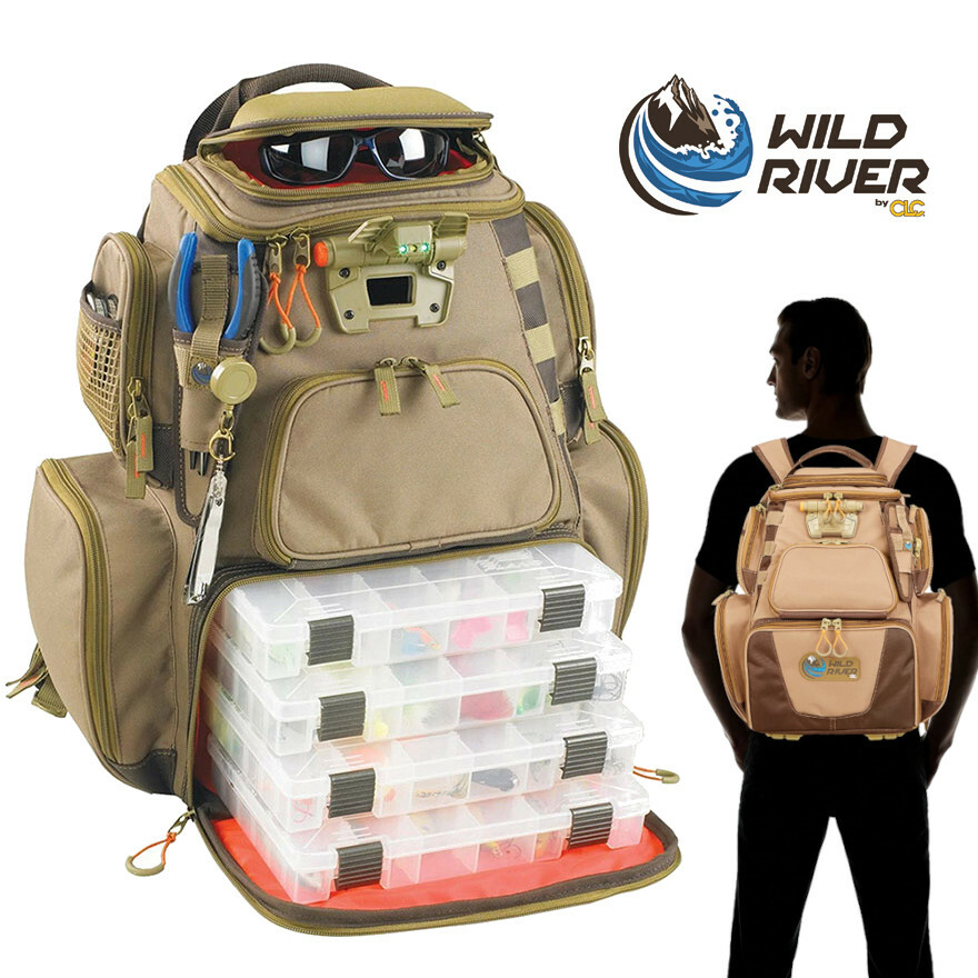 Wild River WT3604 Tackle Tek Nomad LED Lighted Fishing Backpack Tackle Bag Large