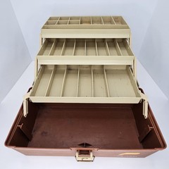 Plano 6303 Vintage Tackle Box 3-Tray 24 Compartments Tan Brown Fishing USA Made
