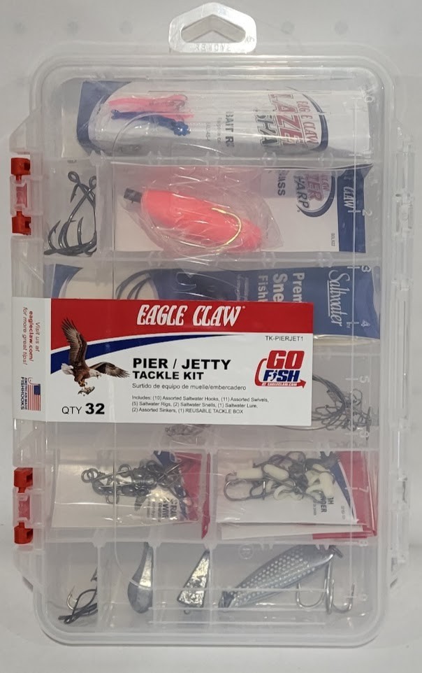 Pier Jetty Saltwater Fishing Tackle Box Hooks Rigs 32 Piece Utility Kit New