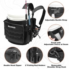 Fishing Bucket Backpack with Rod & Plier Holder and Pockets for Fishing, Hunting