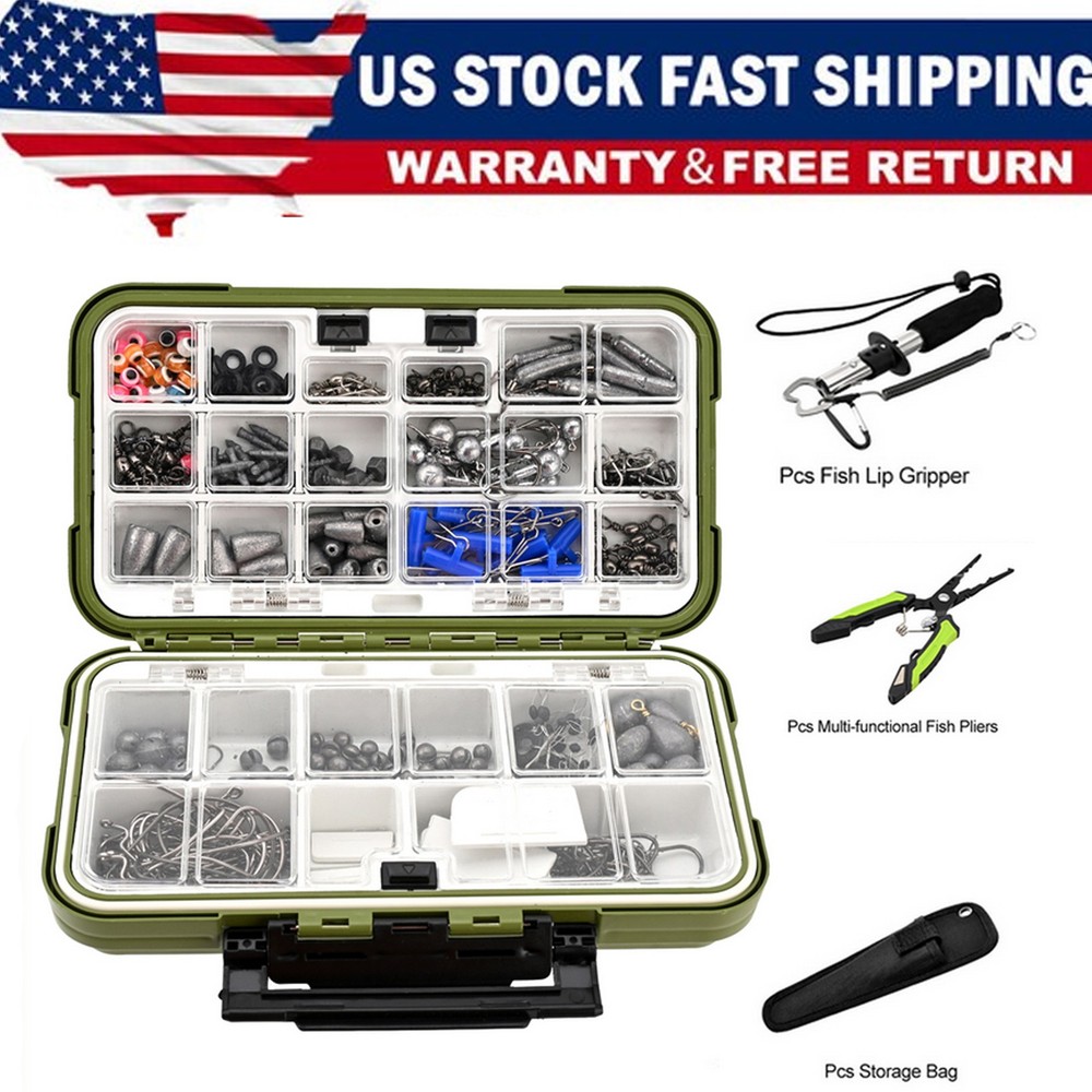 Fishing Accessories Kit 397pcs Waterproof Tackle Box with Hooks Weights Swivels