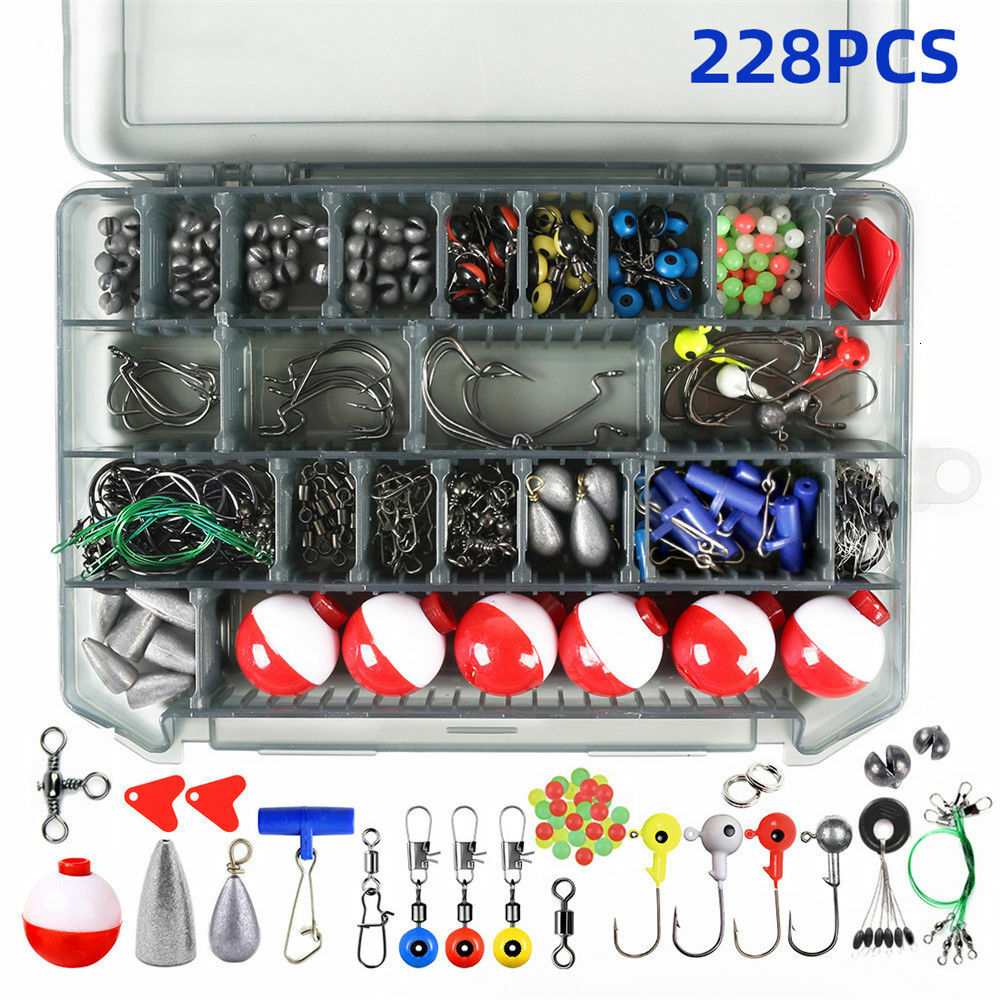 Zide 228/268 Fishing Accessories Kit Set With Tackle Box Jig Hooks Bullet Sinker