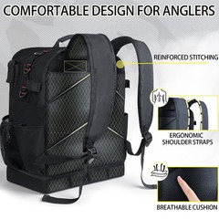 Fishing Tackle Backpack with Cooler,45L Large Tackle Bag with 2 Rod Holders &…