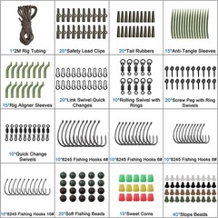 Carp Fishing Equipment Tackle Box Kit 246pcs Include Barbless Hooks, Swivels,…