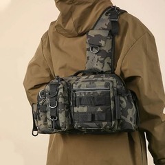 Fishing Gear Bag Adjustable Shoulder Strap Multi Compartment Zipper Nylon Tackle