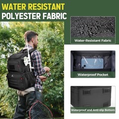Fishing Backpack with Cooler and Rod Holders Water Resistant Tackle Bag for Men