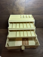 Vintage Plano 2300 Fishing Tackle Box 3 Tray Olive Green Tan