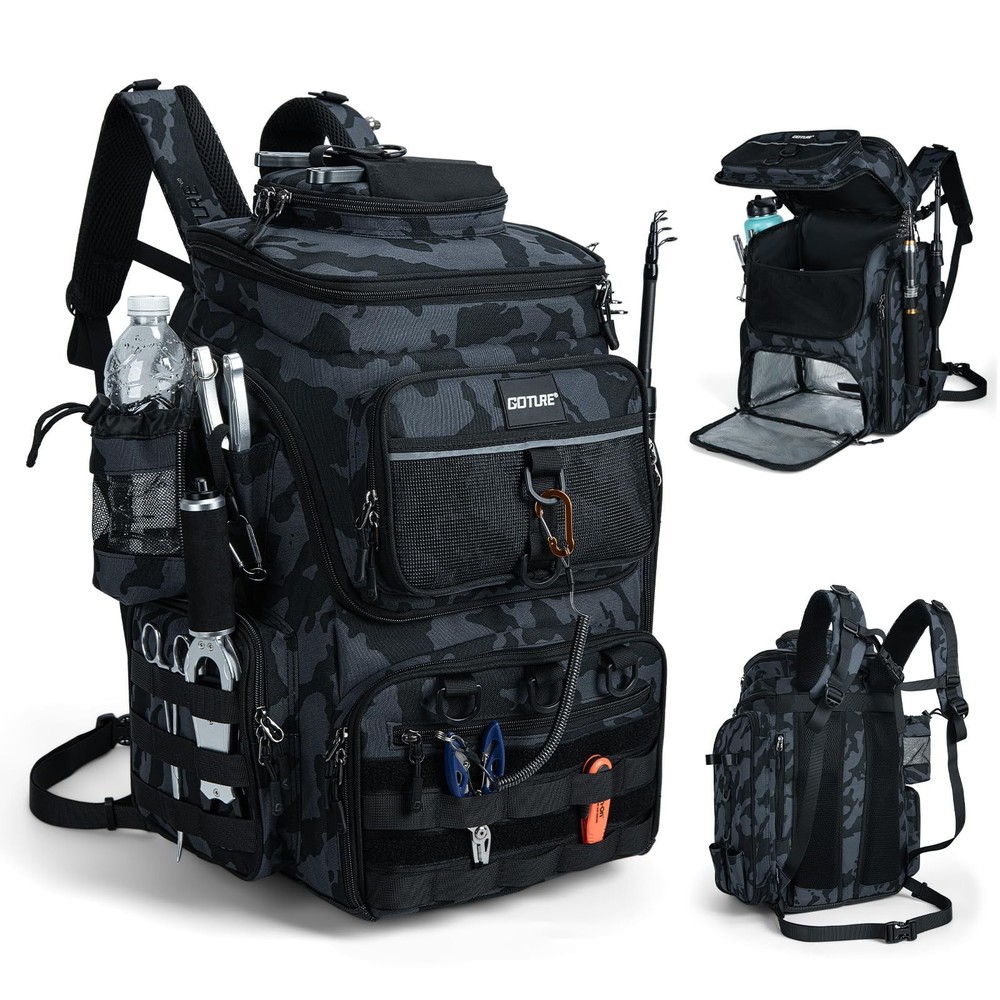 Fishing Backpack, 900D Water-Resistant Tackle Bag with Rod Holders, Insulated…