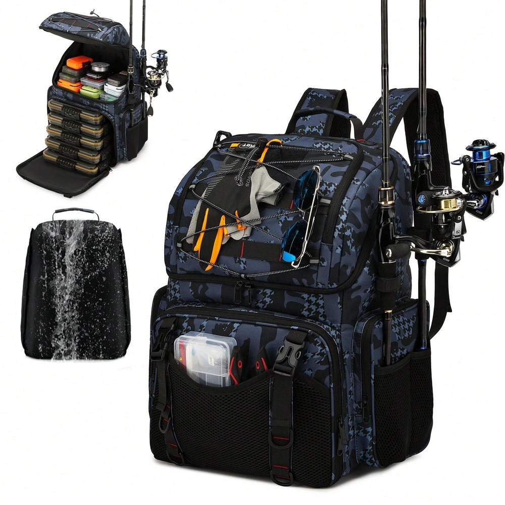 45L Waterproof Fishing Backpack Large Tackle Bag with Cooler & Rod Holders