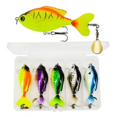 5PCS 9.5cm Topwater Popper Bait with Lifelike Spinner for Bass Fishing