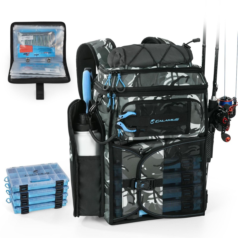 Calamus 13.4″ x 17.7″ x 9.8″, Black Camo With (4) 3600 Tackle Boxes