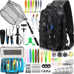 256 Pcs Fishing Backpack W/ Tackle Box Gears Tackle Sling Bag Backpack Fishing