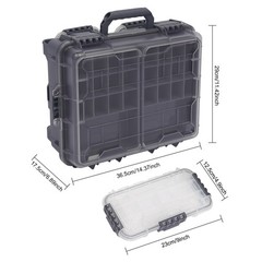 Fishing Tackle Box w/ Removable Tackle Tray Large Portable Utility Boxes Grey