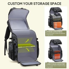 Fishing Backpack, 45L Large Fishing Bag with 4 Rod Holders & Black Camouflage