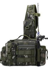 Fishing Bag, Single Shoulder Fishing Tackle Bag with Rod Holder, Camping Pack