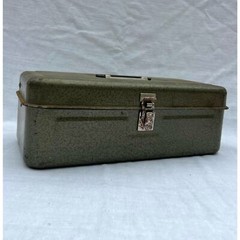 Vintage Army Green Utility Chest 2 Tier Tray Tools Tackle Craft Box Rustic Decor