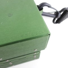 Green Anodized 3-Tier Fly Fishing Chest Box. Labeled “A Bar A Ranch”.