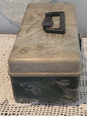 Vtg Green Gray Marblelite Green White Swirl Fishing Tackle Box Full of Lures Et