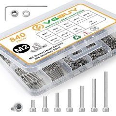 VGBUY 840pcs M2 Screw Assortment Kit,M2 x 4/6/8/10/12/16/20mm Hex Socket Head…