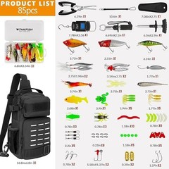 Fishing Backpack Tackle Kit 85Pcs Fishing Tool Set Tackle Lures Pliers Gripper