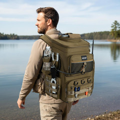 Water-Resistant Fishing Backpack with Rod Holders & Cooler Compartment, 55L