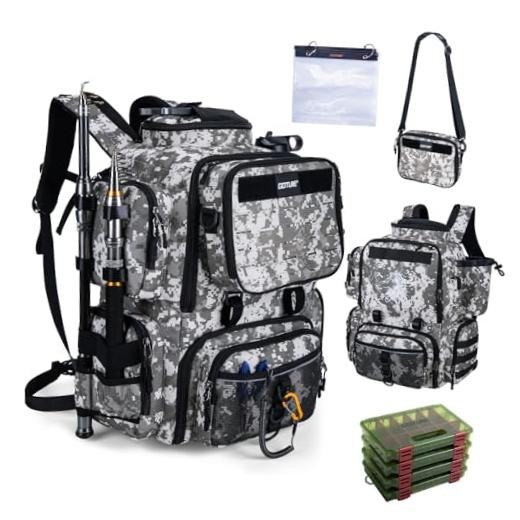 Fishing Backpack with 4 Oxford Fabric C1:Digital Camo 900D – 4 Tackle Boxes