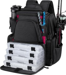 Water-Resistant Fishing Tackle Backpack with 18 Compartments & 2 Rod Holders